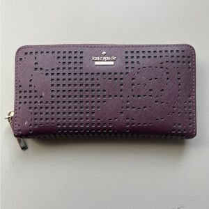 Kate Spade Cameron Street Perforated Rose Lacey Large Wallet Flower Deep Plum